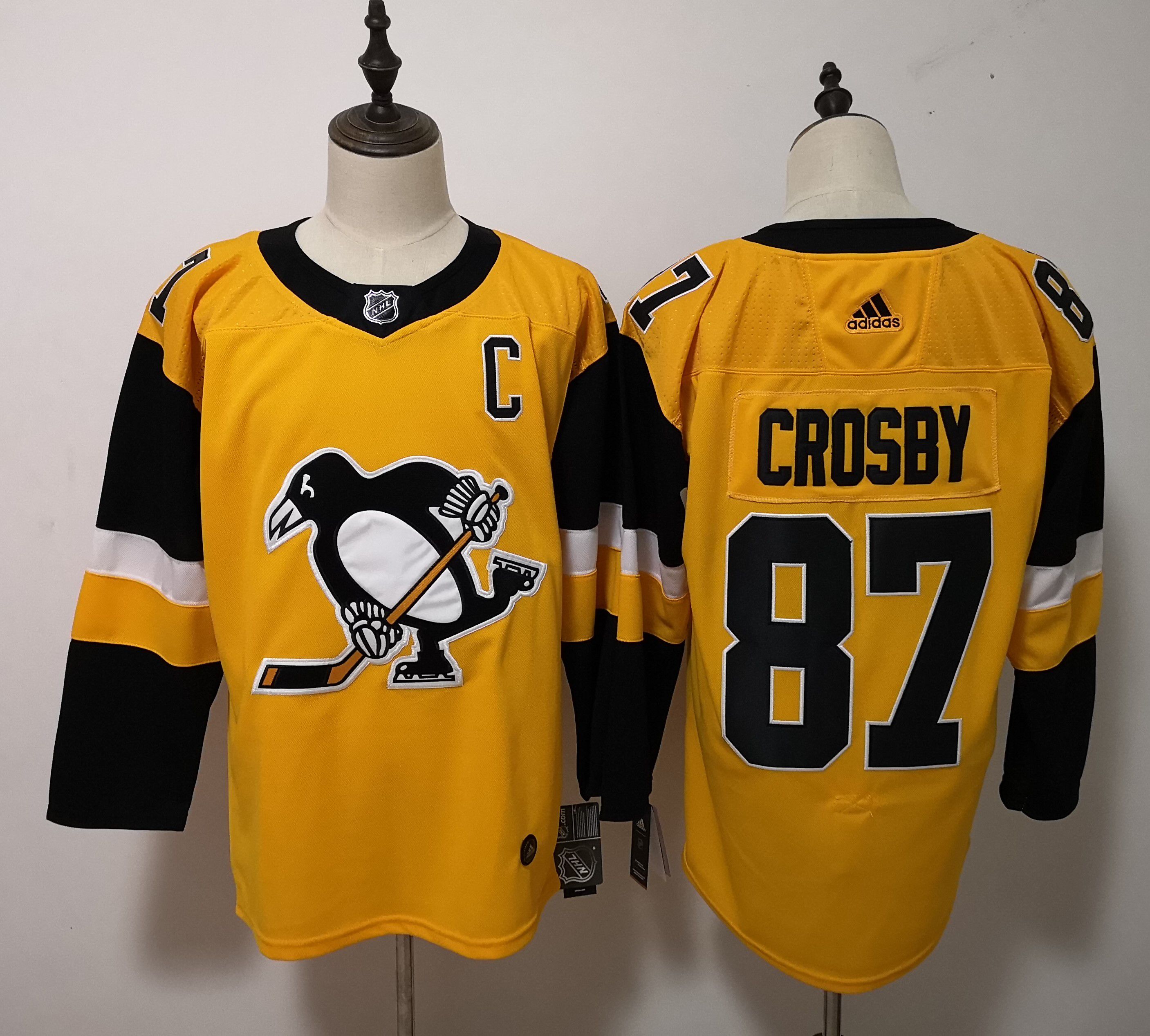 Men Pittsburgh Penguins #87 Crosby Yellow Adidas Alternate Authentic Stitched NHL Jersey